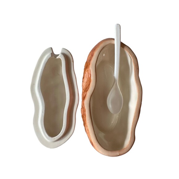 Vintage Baked Potato Shaped Sour Cream Dish with Lid, Ceramic Glazed Brown - Picture 4 of 5